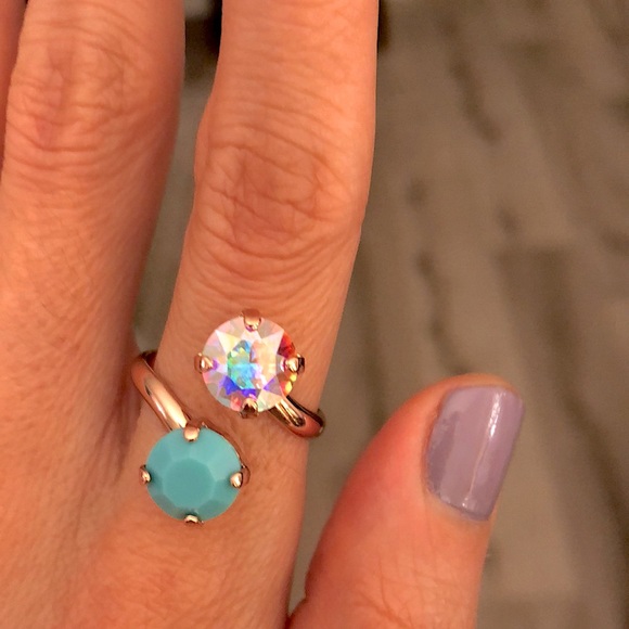 Aurora Borealis + Turquoise Rose Gold Crystal Ring - Picture 3 of 8